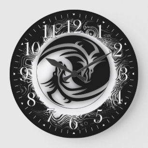 Yin och Yang asiatdrakar Stor Klocka