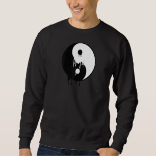 Yin och Yang Black White Paint Smälter droppar Lång Ärmad Tröja