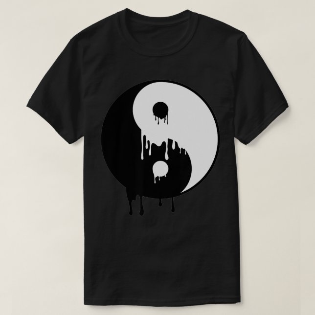 Yin och Yang Black White Paint Smälter droppar T Shirt (Design framsida)