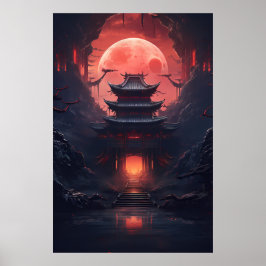 Yin och Yang Bridge och Temple i Cyberpunk Neon Poster