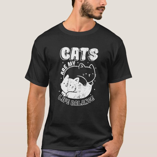 Yin och Yang Cats Life Balance Cute Cat T Shirt (Framsida)