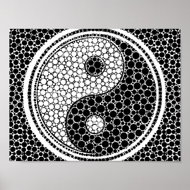 Yin och Yang Dot Art Black and white Poster (Framsidan)