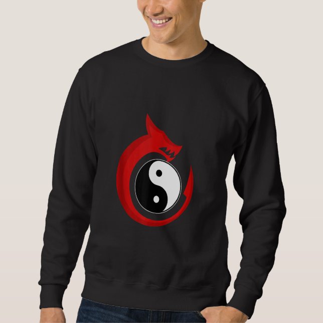 Yin och Yang Dragon Fantasy Asian Magic Myth Red Lång Ärmad Tröja (Framsida)