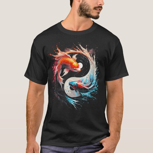 Yin och Yang Japanska Koi Fish Art Graphic Yinyang T Shirt (Framsida)