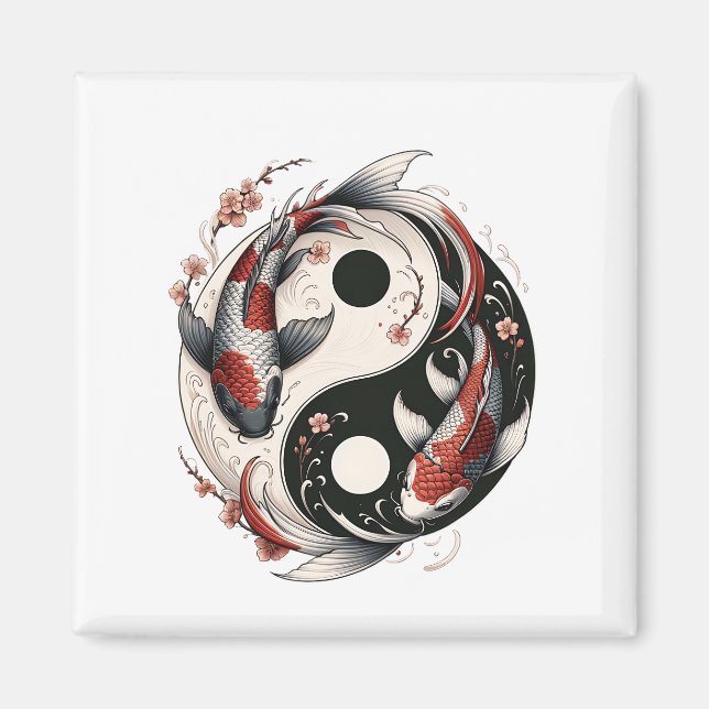 Yin och Yang Japanska Koi Fiskar Magnet (Framsidan)