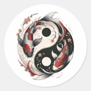Yin och Yang Japanska Koi Fiskar Runt Klistermärke