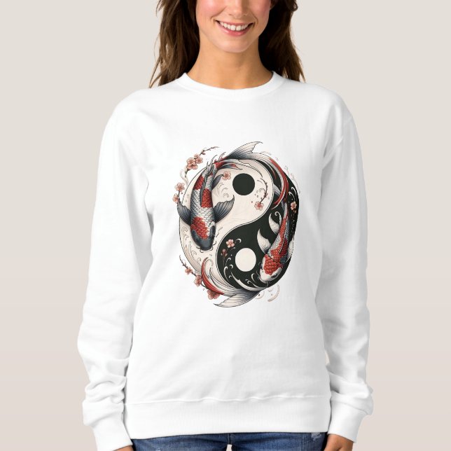 Yin och Yang Japanska Koi Fiskar T Shirt (Framsida)