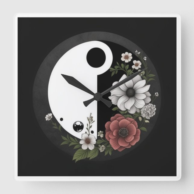 Yin och Yang-klocka Fyrkantig Klocka (Framsida)