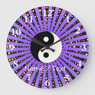 Yin och Yang lilaemoji Stor Klocka