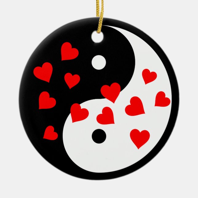 Yin och yang med Valentine-hjärtan Julgransprydnad Keramik (Framsidan)