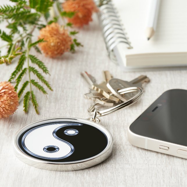 Yin och Yang Medallion Rund Silverfärgad Nyckelring (Sidan)