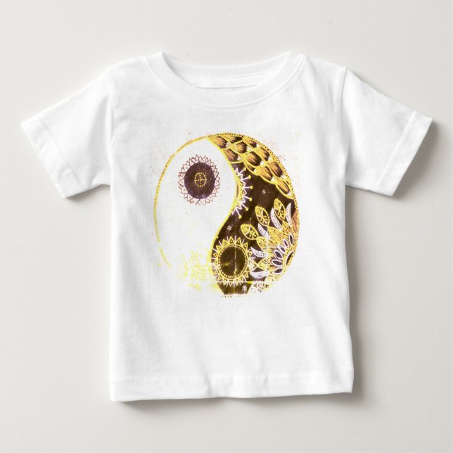 Yin och Yang Painting Blommigt Gult T Shirt (Framsida)