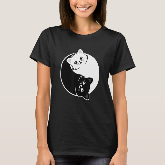 Yin och Yang Pet Cat Black White Cats Animals Kärl T Shirt (Framsida)