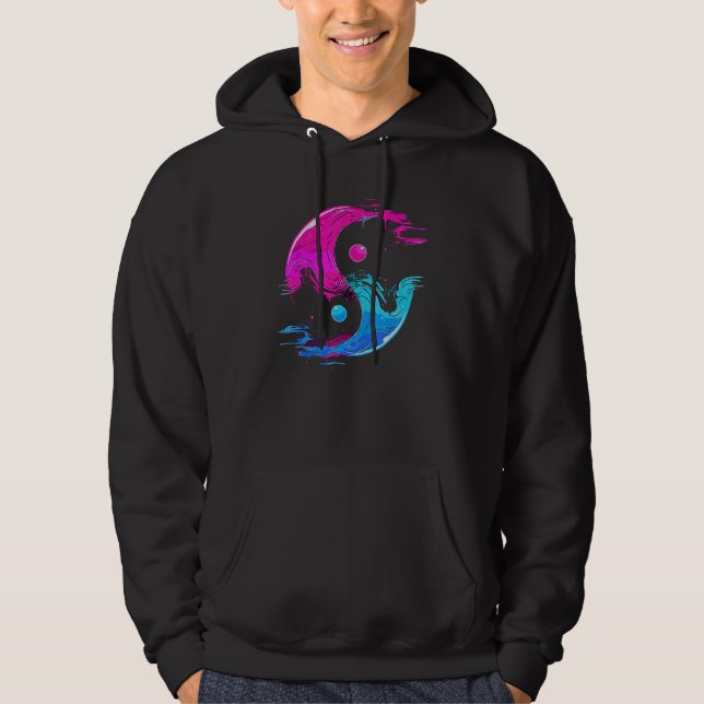 Yin och Yang Qi Gong Tai Chi Synthwave Fusion Wate Hoodie (Framsida)