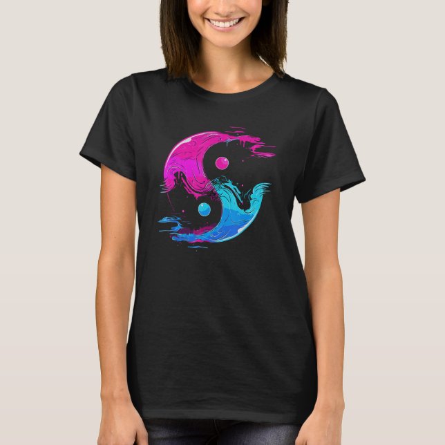 Yin och Yang Qi Gong Tai Chi Synthwave Fusion Wate T Shirt (Framsida)