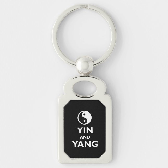 Yin och Yang Rektangulärt Silverfärgad Nyckelring (Framsidan)