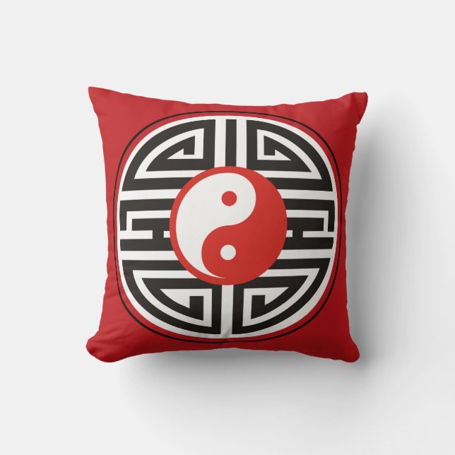Yin- och Yang-röd svart + din bakgrund Kudde (Framsida)