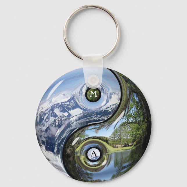 Yin och Yang som planetjord med ditt monogram Nyckelring (Framsida)