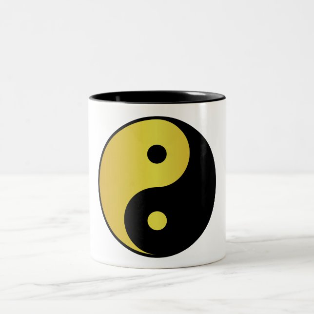 Yin- och Yang-symbol | Guld asiatisk filosofi frys Två-Tonad Mugg (Center)