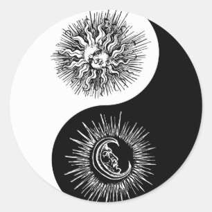 Yin- och yang-tecken - Sol vs Måne Runt Klistermärke