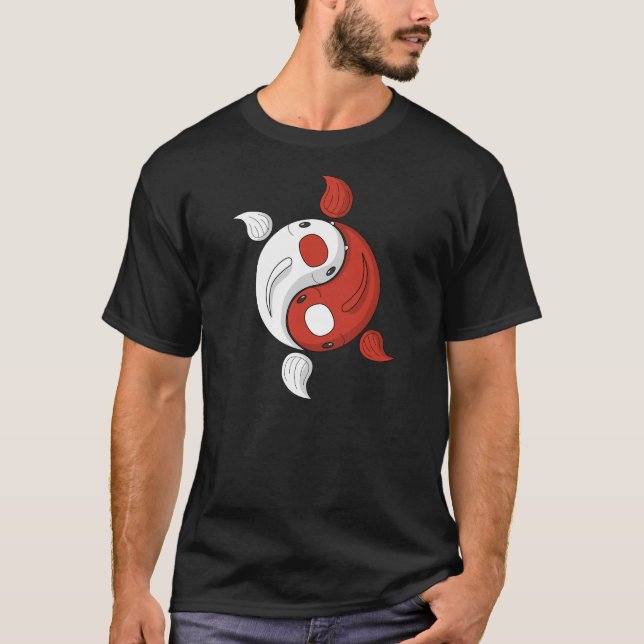 Yin och Yang the Koi Manar Mörk Shirt T (Framsida)