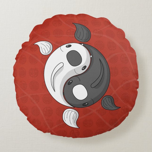 Yin och Yang the Koi Round Pillow Rund Kudde (Framsidan)
