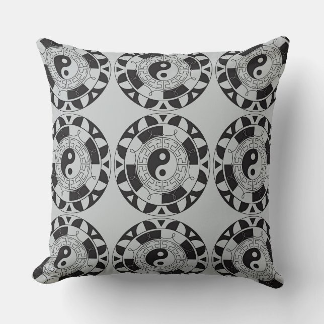 Yin och Yang Tiled Asian Symbol Mönster Pillow Kudde (Framsida)