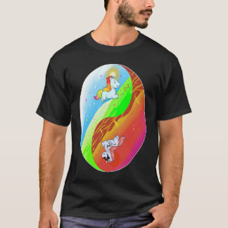 Yin och Yang Unicorn Death Metall Rainbow T Shirt