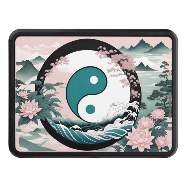 Yin Yan, Blommigt Mountain Rosa Sage Teal Dragkroksskydd (Framsidan)