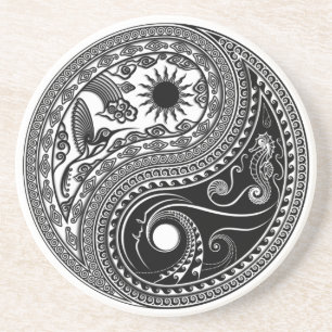 Yin & Yang 3D Sol & Måne Himlar & Sea Sandstone K Underlägg