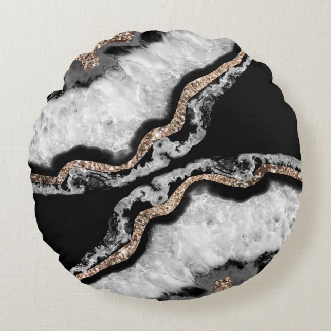 Yin Yang Agate Glitter Glam #8 #gem Rund Kudde (Framsidan)