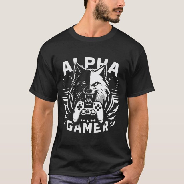 Yin Yang Alpha Gamer Wolf T Shirt (Framsida)