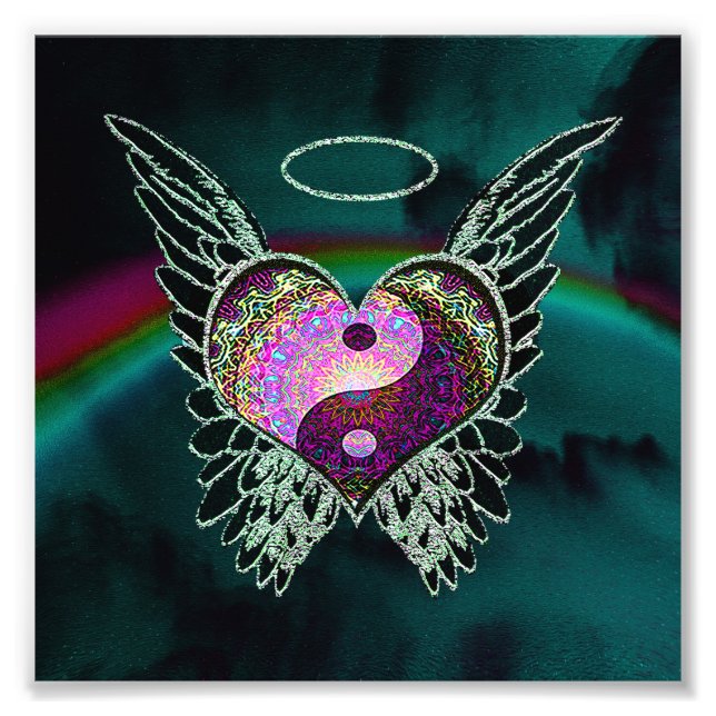 Yin Yang, Angel Vingar, Heart and Space Fototryck (Framsidan)
