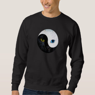 Yin Yang Ansikte, Cat Meditation Yoga Black and Wh Lång Ärmad Tröja