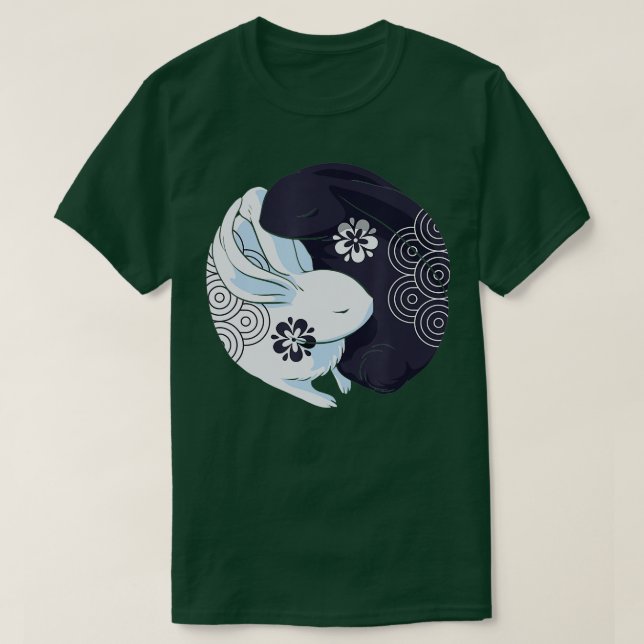 Yin Yang-året för kinesiska kaninkanen Lycklig T Shirt (Design framsida)