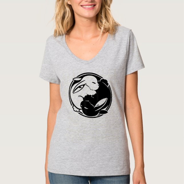 Yin Yang-året för kinesiska kaninkanen Lycklig T Shirt (Framsida)