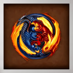 Yin Yang Art Fire and Vatten Poster