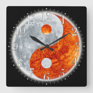 Yin & Yang Asian-tecken för Balance Wall Clock Fyrkantig Klocka