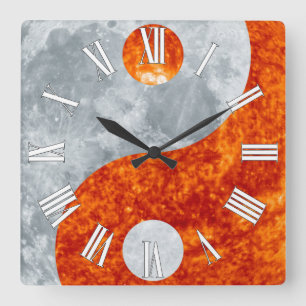 Yin & Yang Asian-tecken för Balance Wall Clock Fyrkantig Klocka
