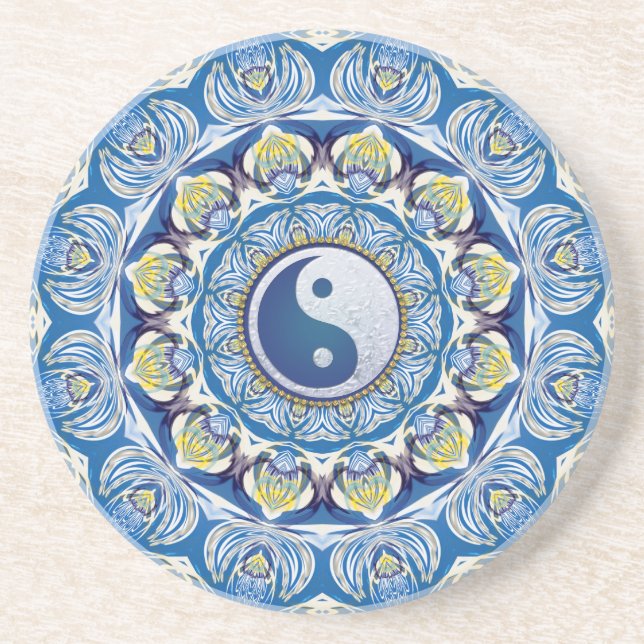 Yin Yang Balance Life Blue Gult Mandala Underlägg (Framsidan)