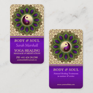 Yin Yang Balance Lila Grönt Peacock Mandala Visitkort
