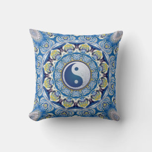 Yin Yang Balans Liv Blå Gul Mandala Kudde