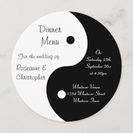 Yin Yang Black and White Bröllop Middag Menu Program