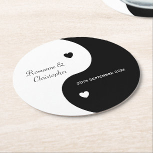 Yin Yang Black and White Bröllop Underlägg Papper Rund