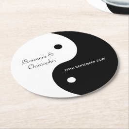 Yin Yang Black and White Bröllop Underlägg Papper Rund