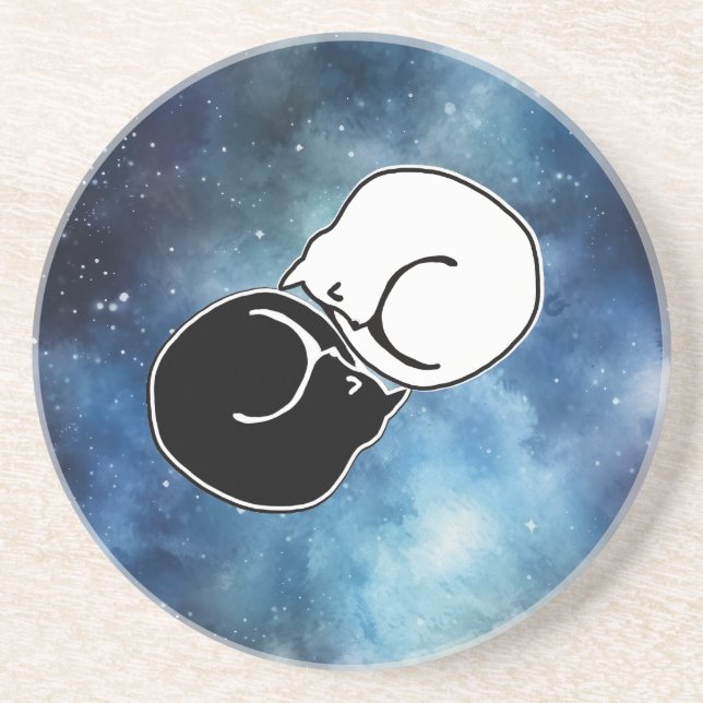 Yin Yang Black and White Cats Kittens Curled Up Underlägg (Framsidan)