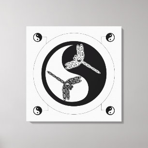 Yin Yang Black and White Figur 8 Dragonflies Canvastryck