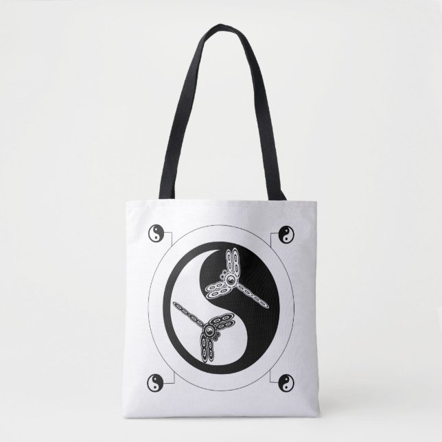Yin Yang Black and White Figur 8 Dragonflies Tote Tygkasse (Framsida)