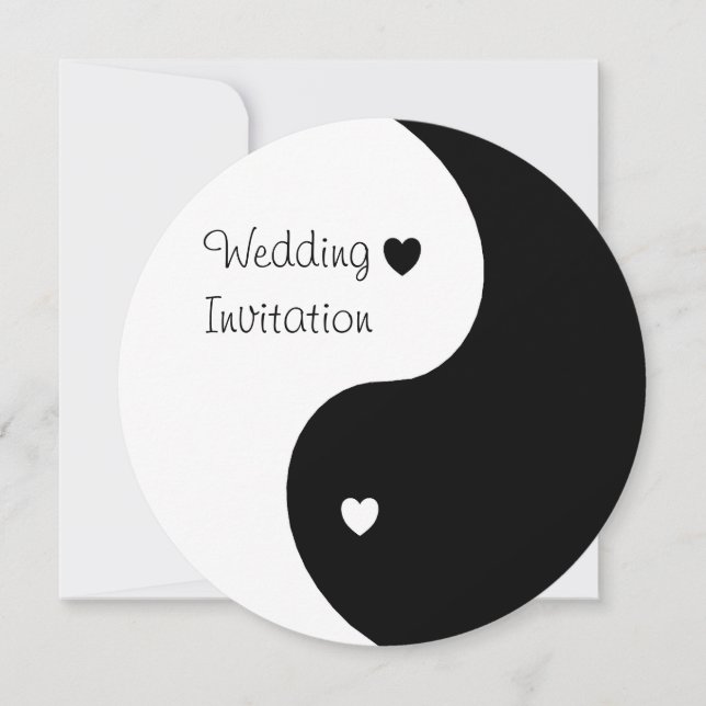 Yin Yang Black and White Hearts Bröllop Inbjudningar (Framsida)