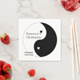 Yin Yang Black and White Hearts Design Bröllop Pappersservett